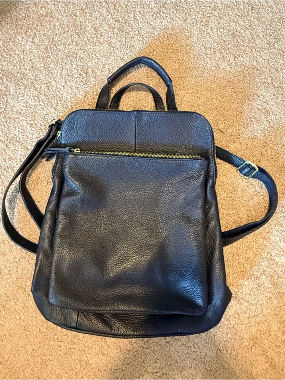L. Credi Navy Blue Genuine Leather Backpack Made in Italy Pebbled Leather Bag